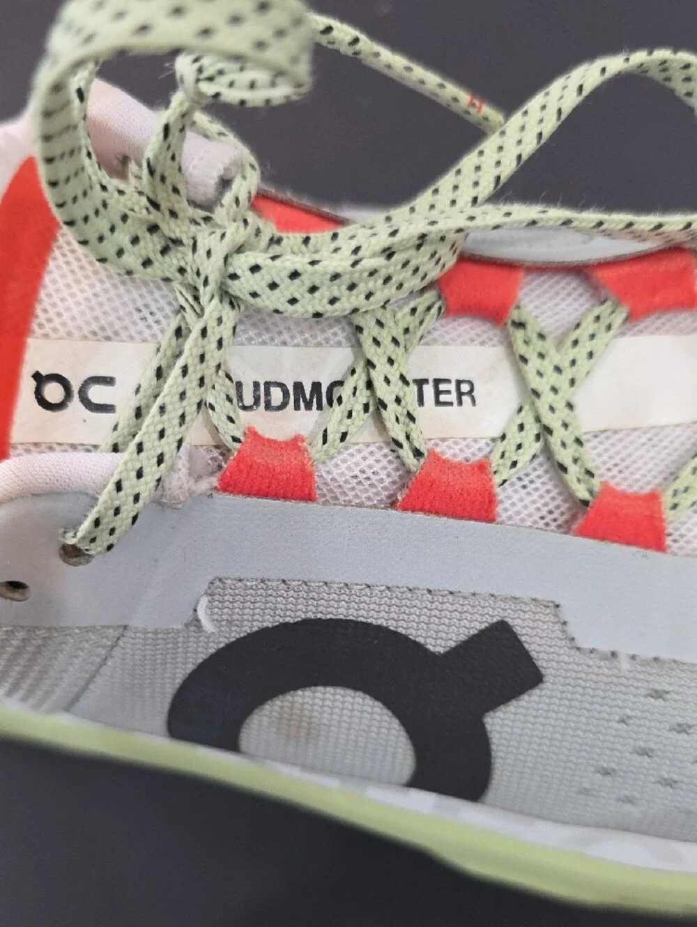 On Running CloudMonster Women’s Gray Sneakers with Lime & Coral Size 9.5